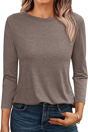 T-shirt à manches longues et col rond pour femme, décontracté et ample