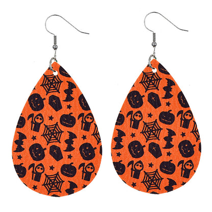 Halloween Women'S Leather Spider Pumpkin Earrings