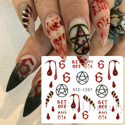 Autocollants pour ongles motif crâne et feuille d'érable pour femme, mode Halloween