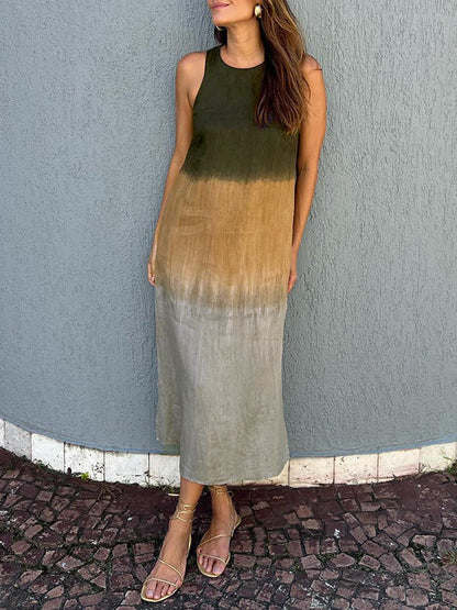 Robe mi-longue décontractée d'été en coton et lin pour femme