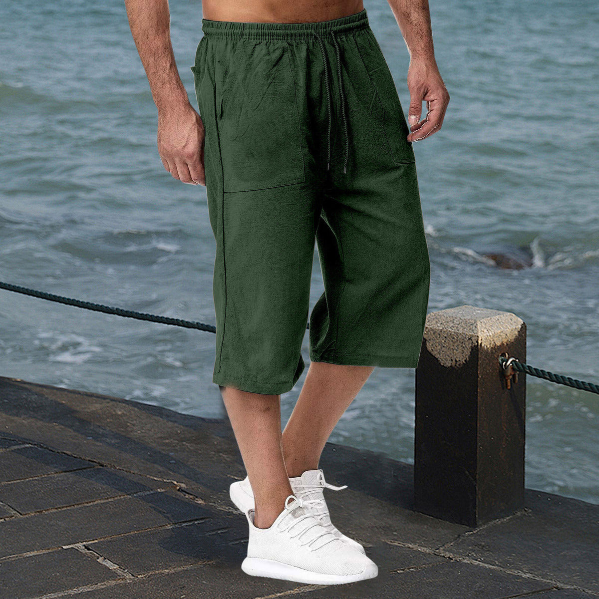 Men Casual Cotton And Linen Summer Cropped Pants