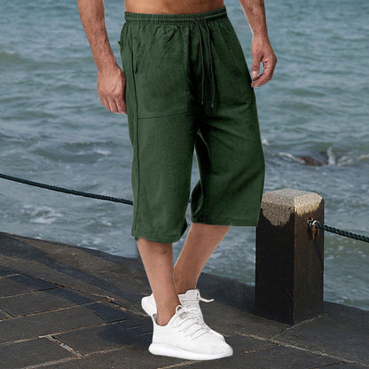 Men Casual Cotton And Linen Summer Cropped Pants