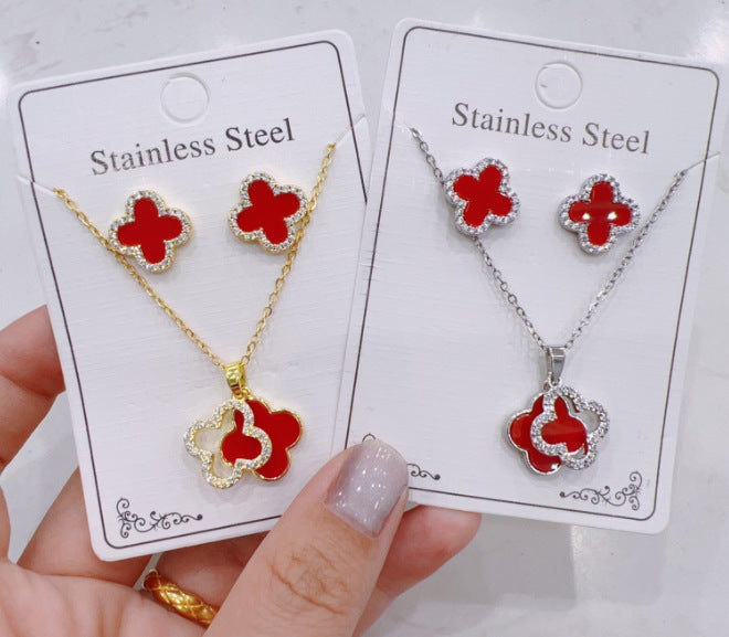 Women Fashion Zircon Necklace Earrings Set