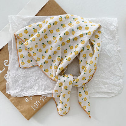 Bufanda de seda cuadrada con estampado floral informal para mujer, accesorio de moda de algodón