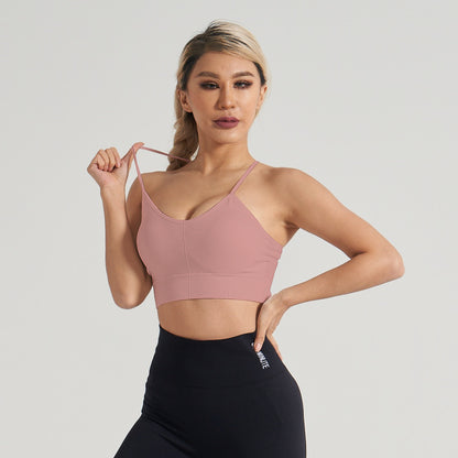 Women Yoga Solid Color Backless Sports Bra with Brocade Spandex