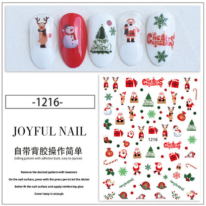 Autocollant pour nail art DIY motif flocon de neige, élan et clochette de Noël