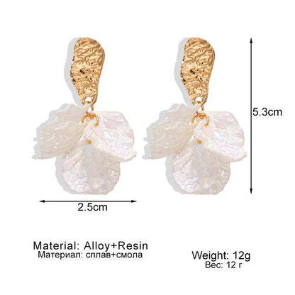 Women Fashion Elegant Solid Color Petal Drop Earrings