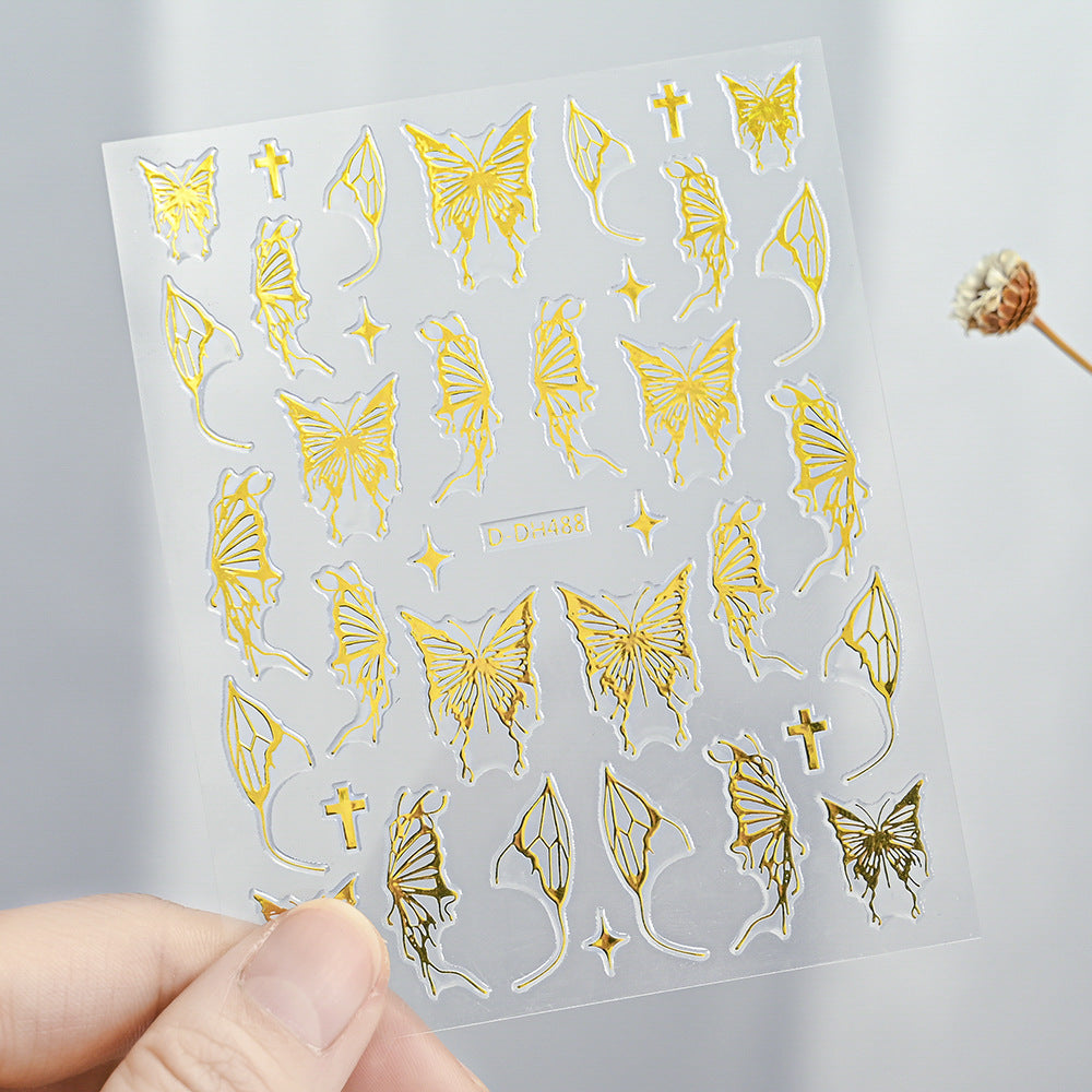 Laser Gold And Silver Gothic Liquid Butterfly Nail Art Sticker