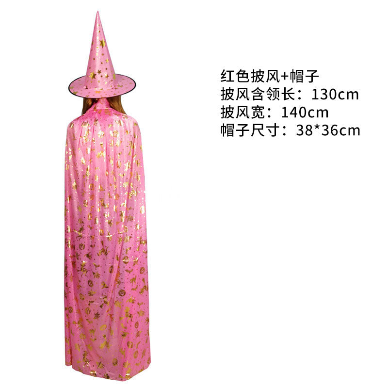 Costume de performance de bal d'Halloween pour enfants et adultes, cape et chapeau de sorcière