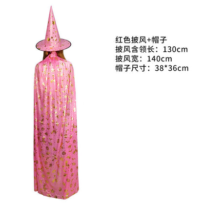 Costume de performance de bal d'Halloween pour enfants et adultes, cape et chapeau de sorcière