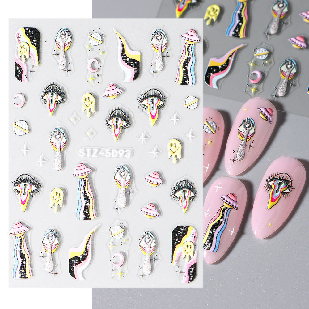 Autocollant pour ongles en relief 5D en forme d'araignée pour femme, motif clown et lèvres, simple et tridimensionnel, pour Halloween