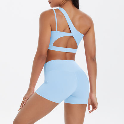 Ensemble deux pièces décontracté pour femme, débardeur à épaules inclinées et short moulant de couleur unie