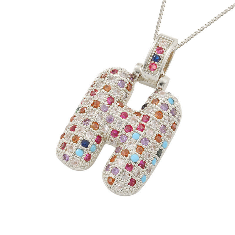 Collar con colgante de alfabeto dorado y circonita multicolor para mujer, joyería de moda