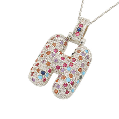 Collar con colgante de alfabeto dorado y circonita multicolor para mujer, joyería de moda