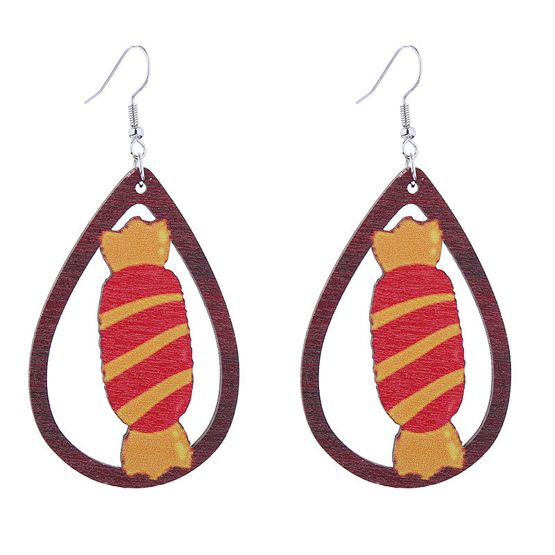 Halloween Women Funny Horror Ghost Witch Wooden Earrings