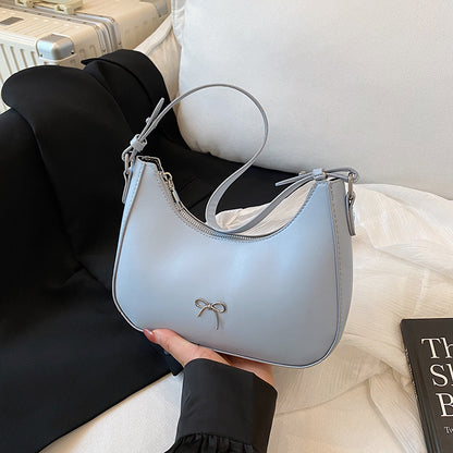 Women Casual Solid Color Shoulder Bag with Bowknot Decoration