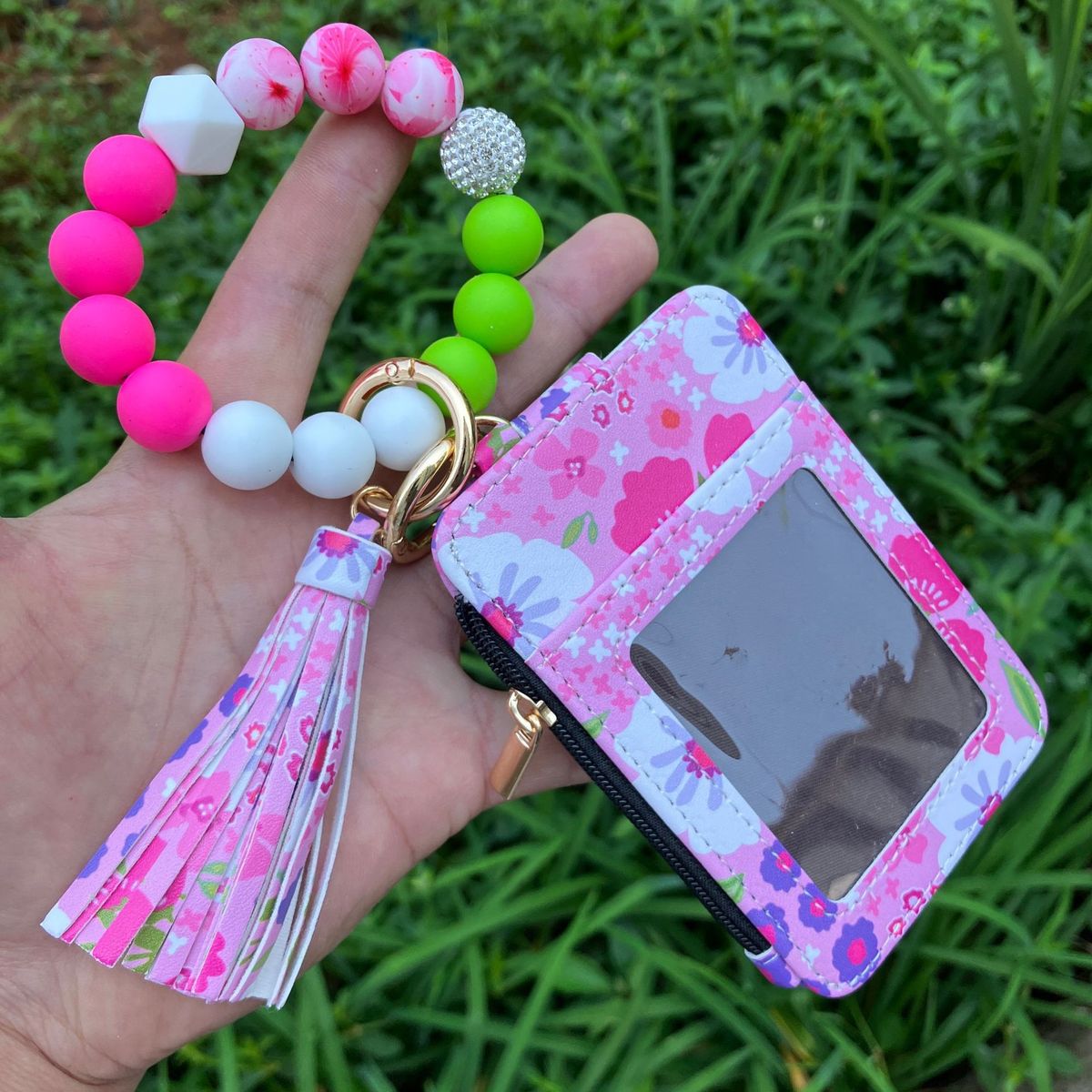 Fashion Printed Leather Silicone Bead Bracelet Wallet