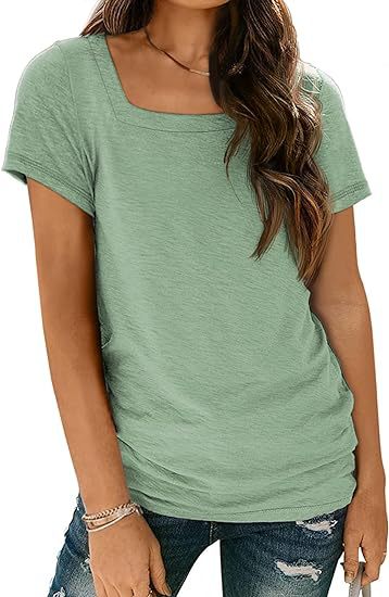 Camiseta informal de verano para mujer, con cuello cuadrado, color liso y sin mangas