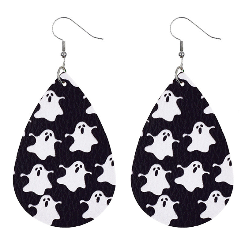 Halloween Women Fashion Leather Pumpkin Skull Earrings