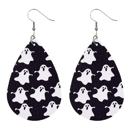 Halloween Women Fashion Leather Pumpkin Skull Earrings
