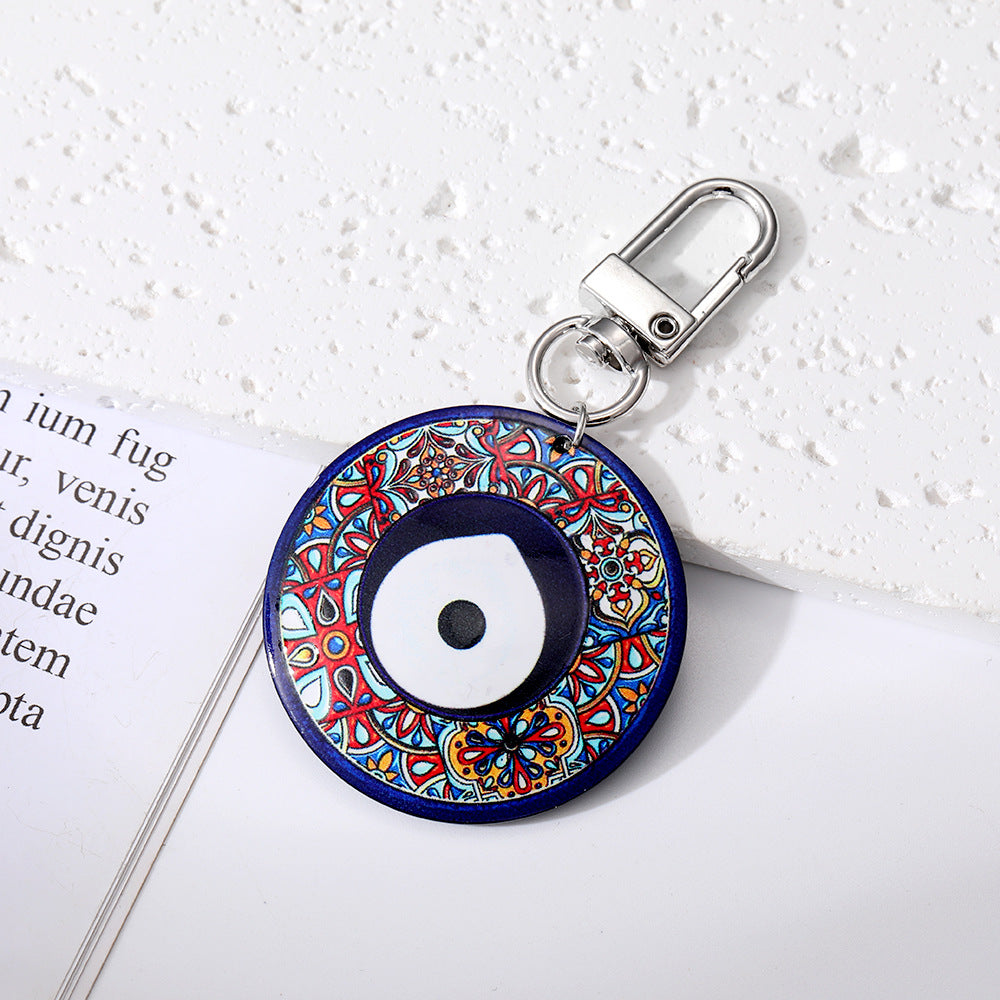 Women Retro Bohemian Round Devil Eye Keychain Set