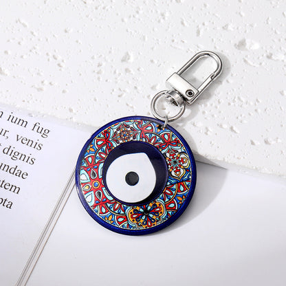 Women Retro Bohemian Round Devil Eye Keychain Set