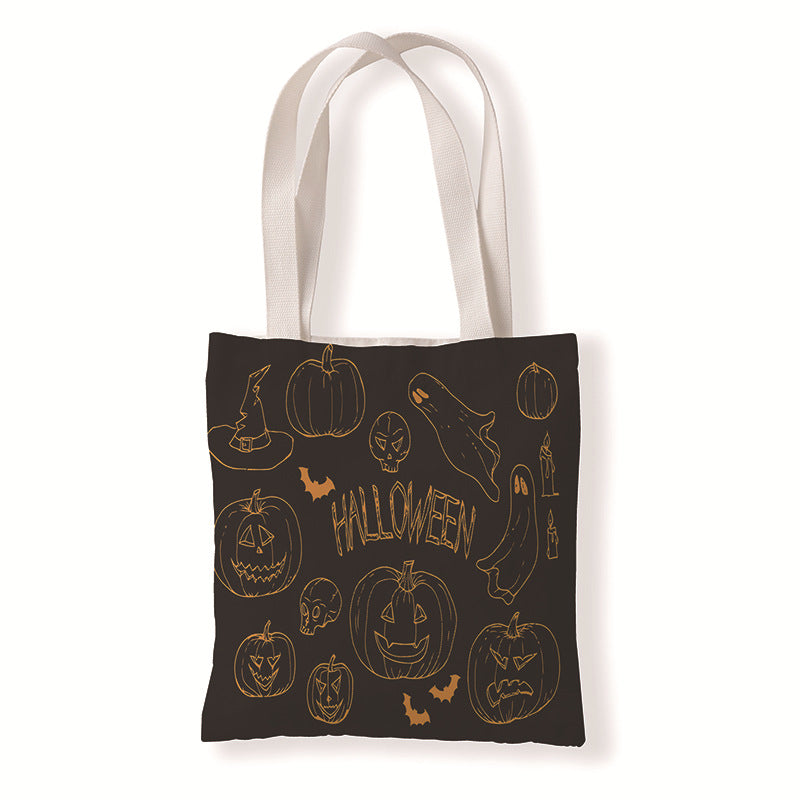 Bolsa de lona con estampado de calabaza y murciélago de Halloween con dibujos animados