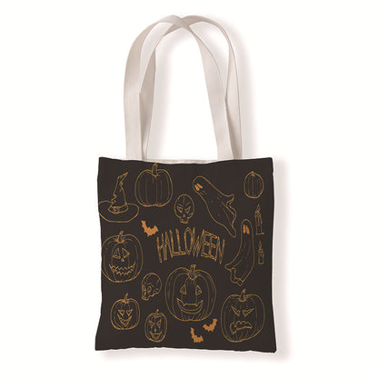 Bolsa de lona con estampado de calabaza y murciélago de Halloween con dibujos animados