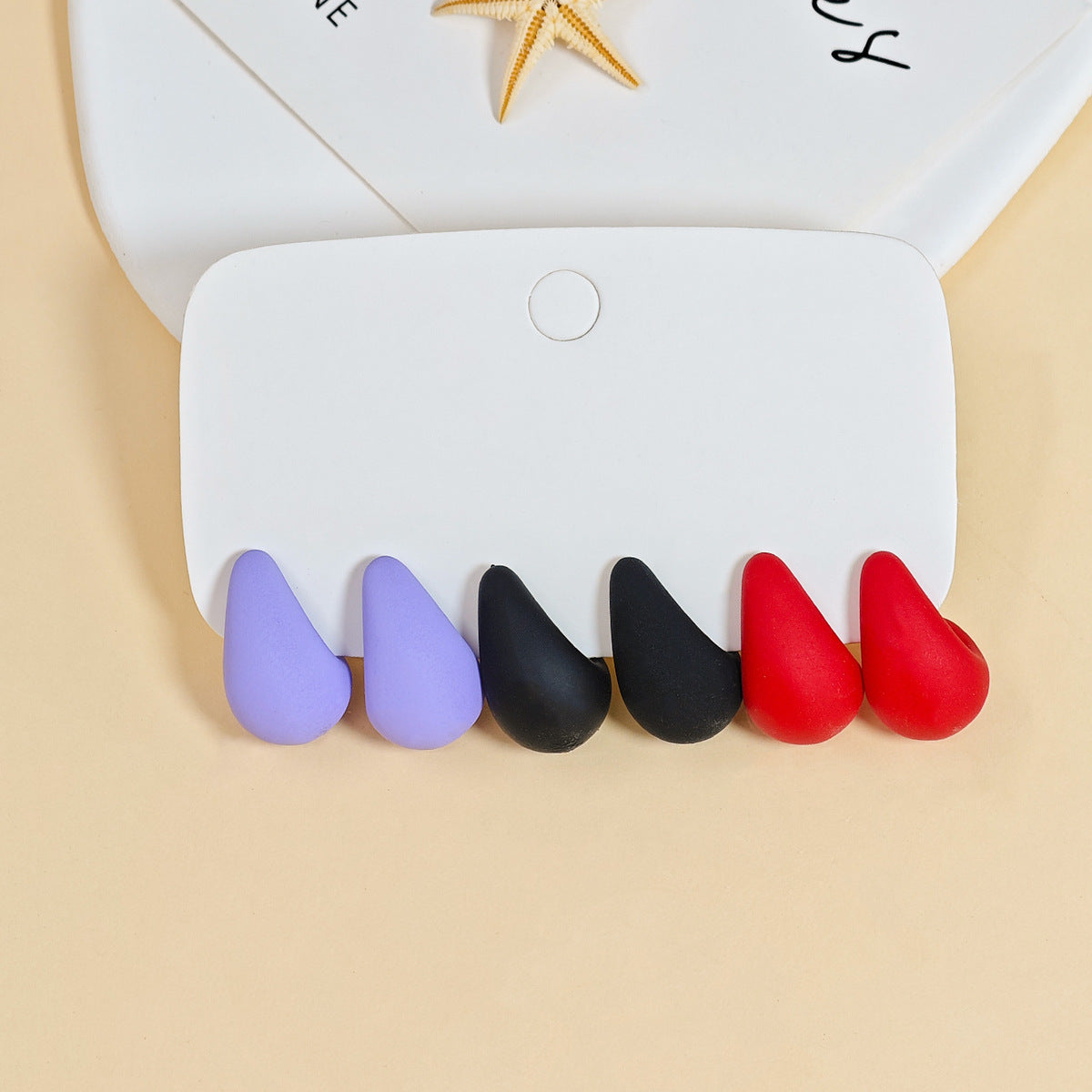 Women Fashion Solid Color Resin Water Drop Earrings 3-Pair Set