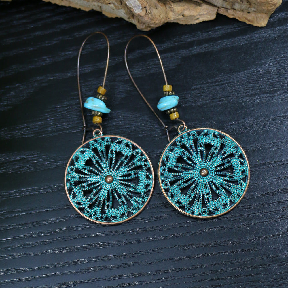 Boucles d'oreilles à pampilles turquoise de style ethnique bohème