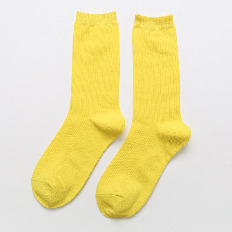 Calcetines de algodón apilados para mujer, color liso, grosor medio