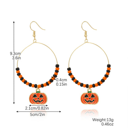 Halloween Women Creative Pumpkin Skull Bat Earrings