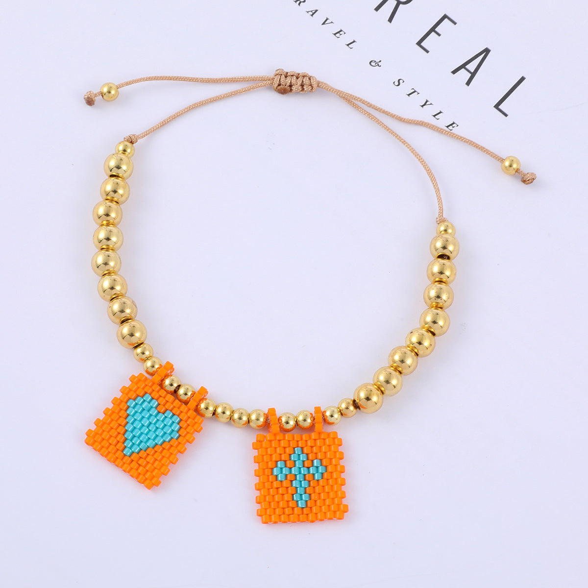 Bohemian Gold Beads Cross Heart Design Bracelet
