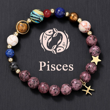 Fashion 12 Constellation Stainless Steel Beaded Bracelet