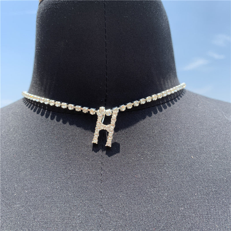 Women Rhinestone Alphabet Necklace