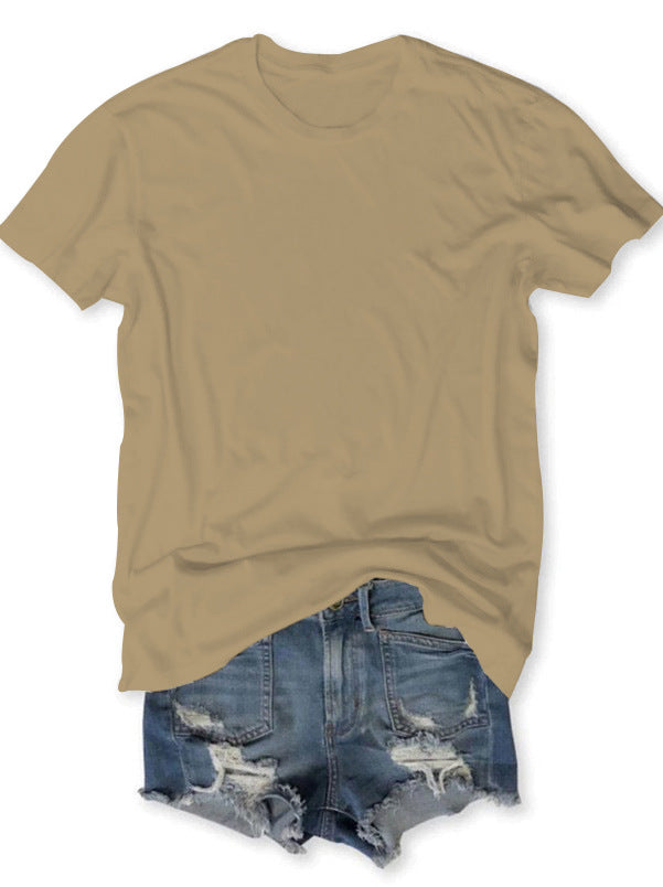 Camiseta básica sencilla de verano para mujer, color liso y en blanco