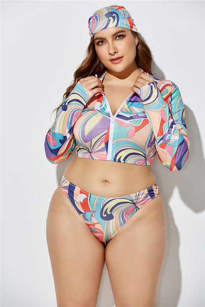 Women Fashion Sexy Printed Plus Size Swimsuit Set