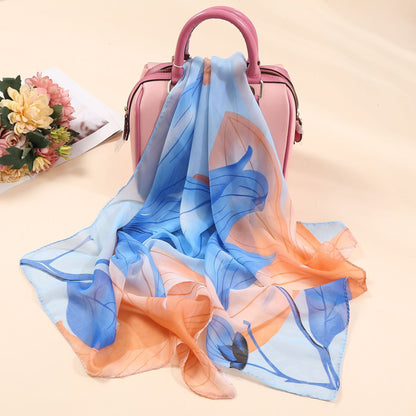 Bufanda de gasa con estampado de flores para primavera y verano