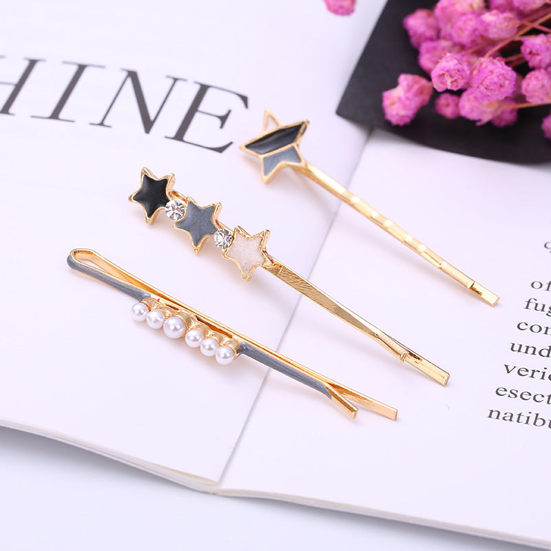 Women Fashion Round Multicolor Beads Rhinestone Hairpin Set
