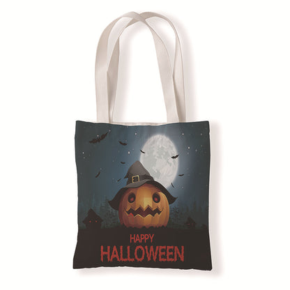 Bolsa de lona con diseño de calabaza y murciélago de Halloween