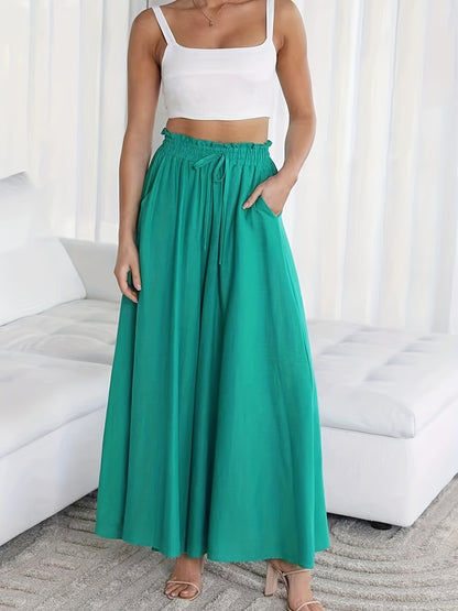 Women Fashion Casual Loose Solid Color Drawstring Pants