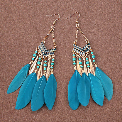 Bohemian Ethnic Style Retro Tassel Feather Earrings