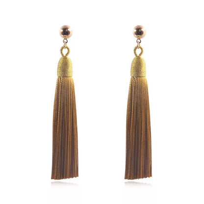 Bohemian Gold Wire Pull Hoop Tassel Earrings