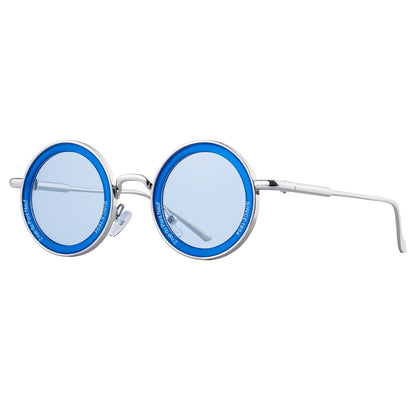 Gafas de sol redondas clásicas con montura metálica y colores sólidos para hombre