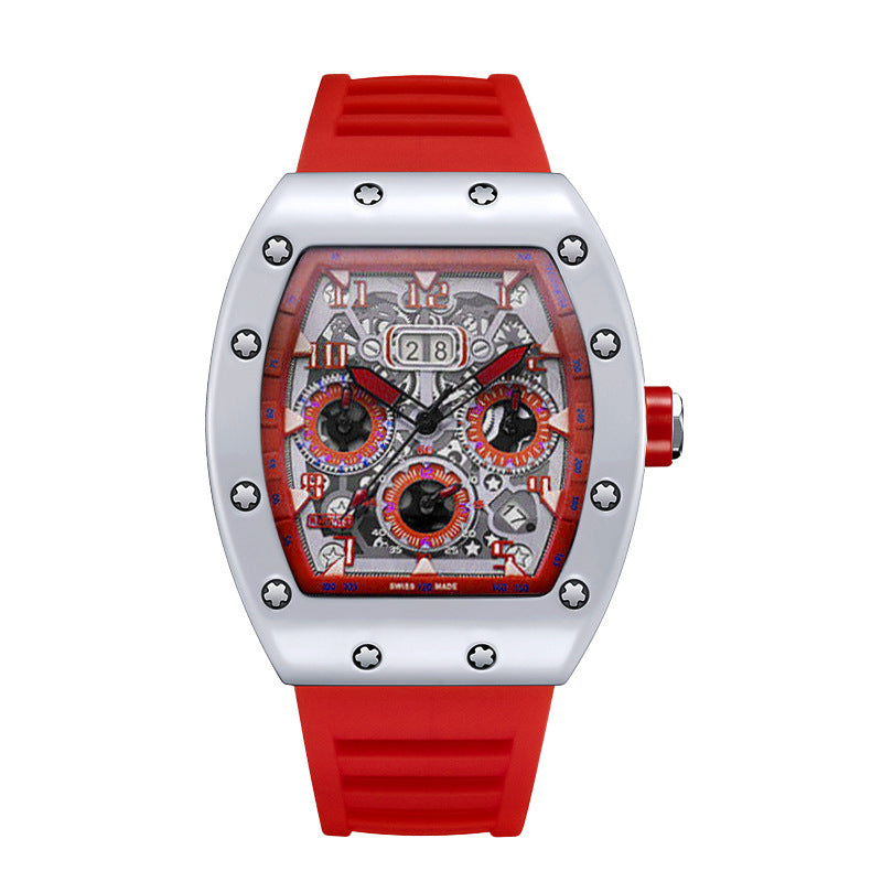 Men Casual Luminous Sports Watch with Silicone Strap and Mineral Glass