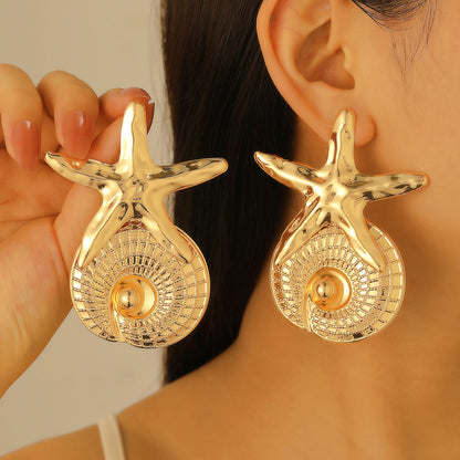 Exaggerated Starfish Conch Texture Stud Earrings Alloy Geometric Style