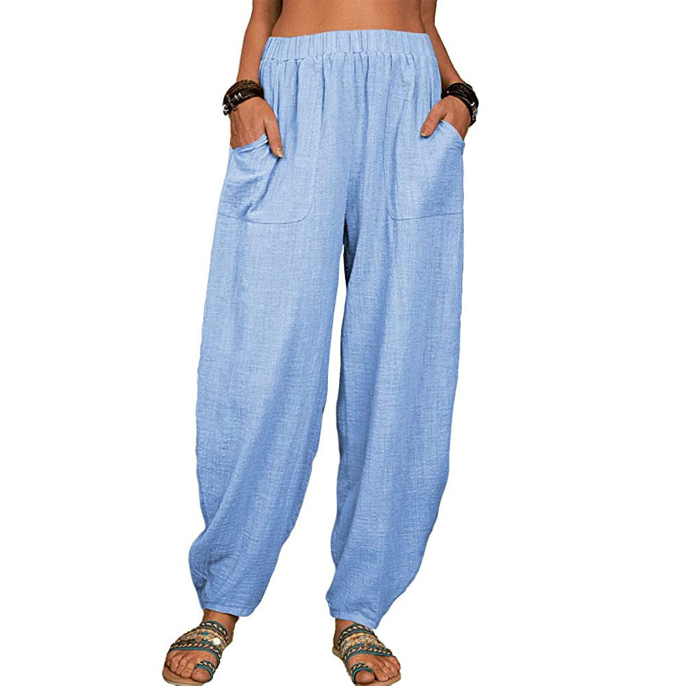 Pantalones casuales holgados de algodón y lino para mujer para mayor comodidad