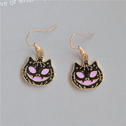 Pendientes de sombrero con forma de calavera, calabaza, gato y fantasma de Halloween para mujer
