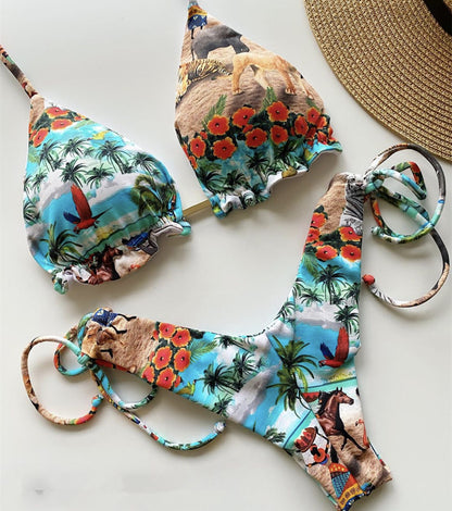 Maillot de bain bikini dos nu imprimé sexy pour femme