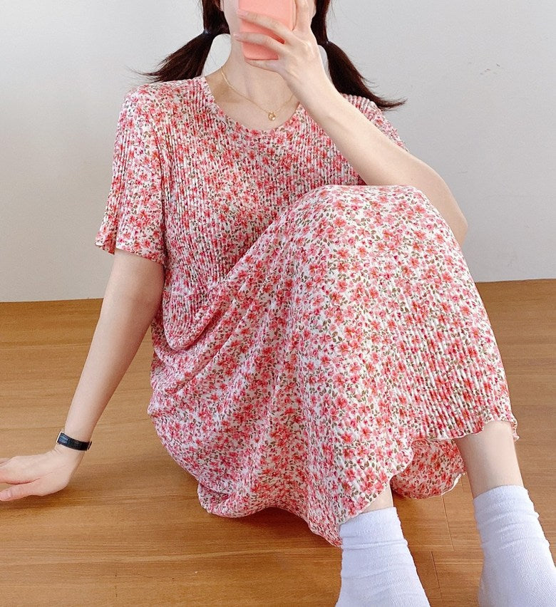 Women Casual Floral Printed Short Sleeve Dress